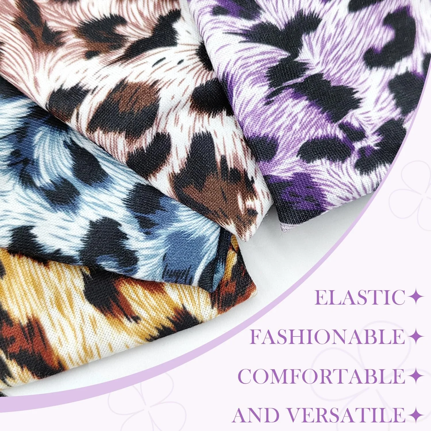 Пов'язка на голову 4 шт. Леопардовий принт Широка, фото №3