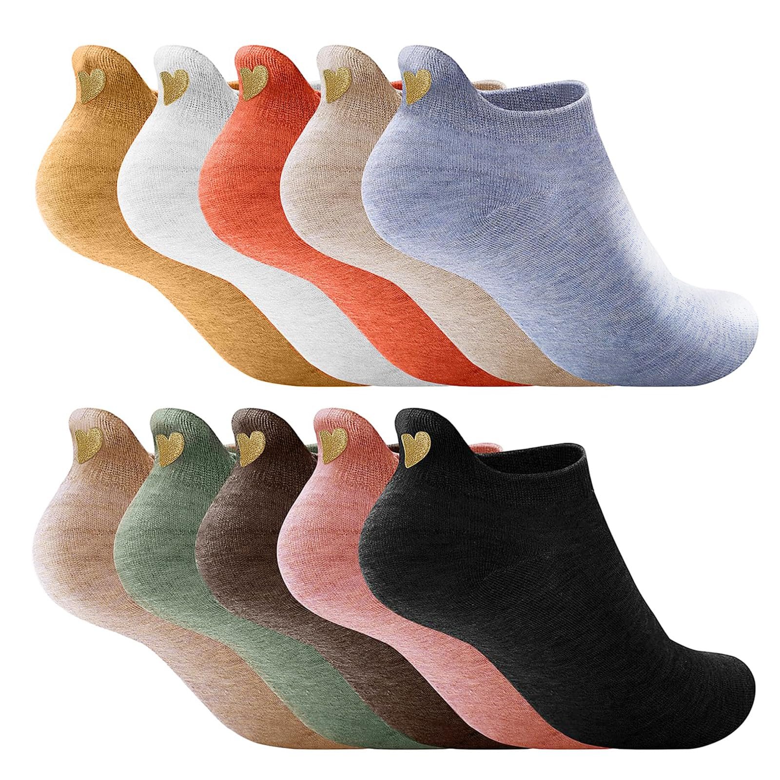 Носки Женские Разноцветные 10 пар, Носки для кроссовок Женские, Носки для женщин и мужчин Забавные хлопковые с милым узором в форме сердца, Разноцветные, фото №1