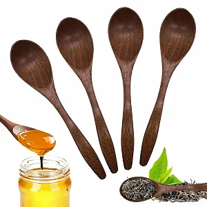 Ложка Деревянная, 4 штуки, Ложка для меда, Натуральная, Маленькая деревянная ложка, Деревянная ложка ручной работы, Ложка для кофе для горячего шоколада, Кухонные аксессуары - Фото 1
