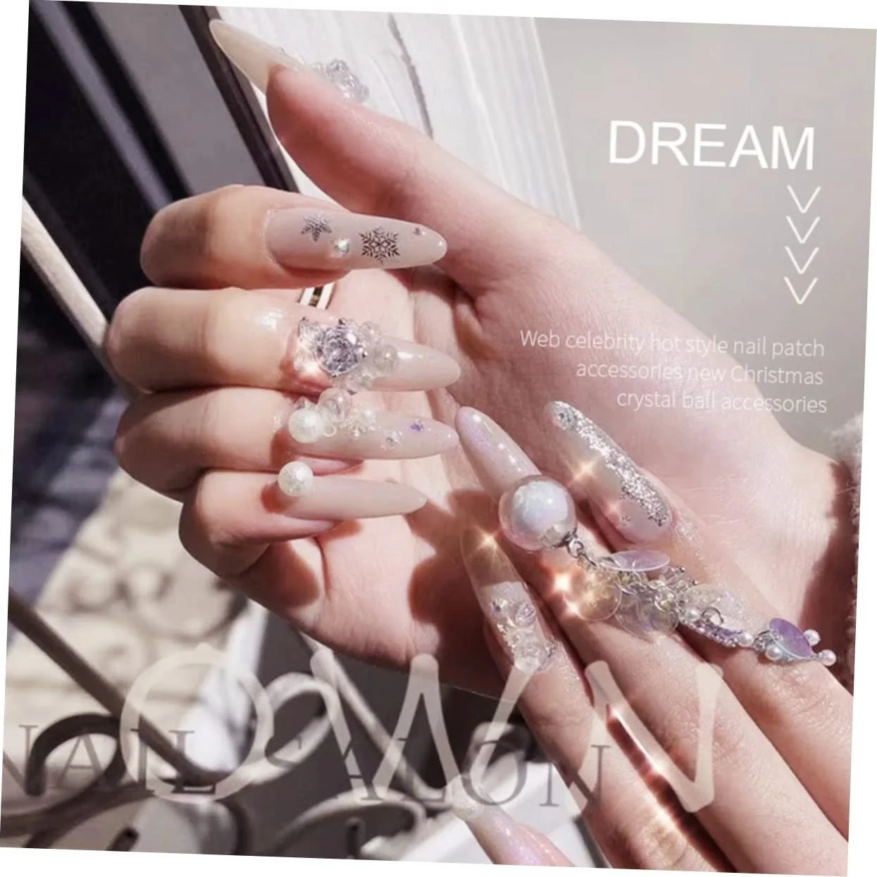 Украшение для ногтей Шар POPETPOP Хрустальный разноцветный, сверкающая цепочка с кисточками, жемчуг для маникюра разноцветный, фото №6