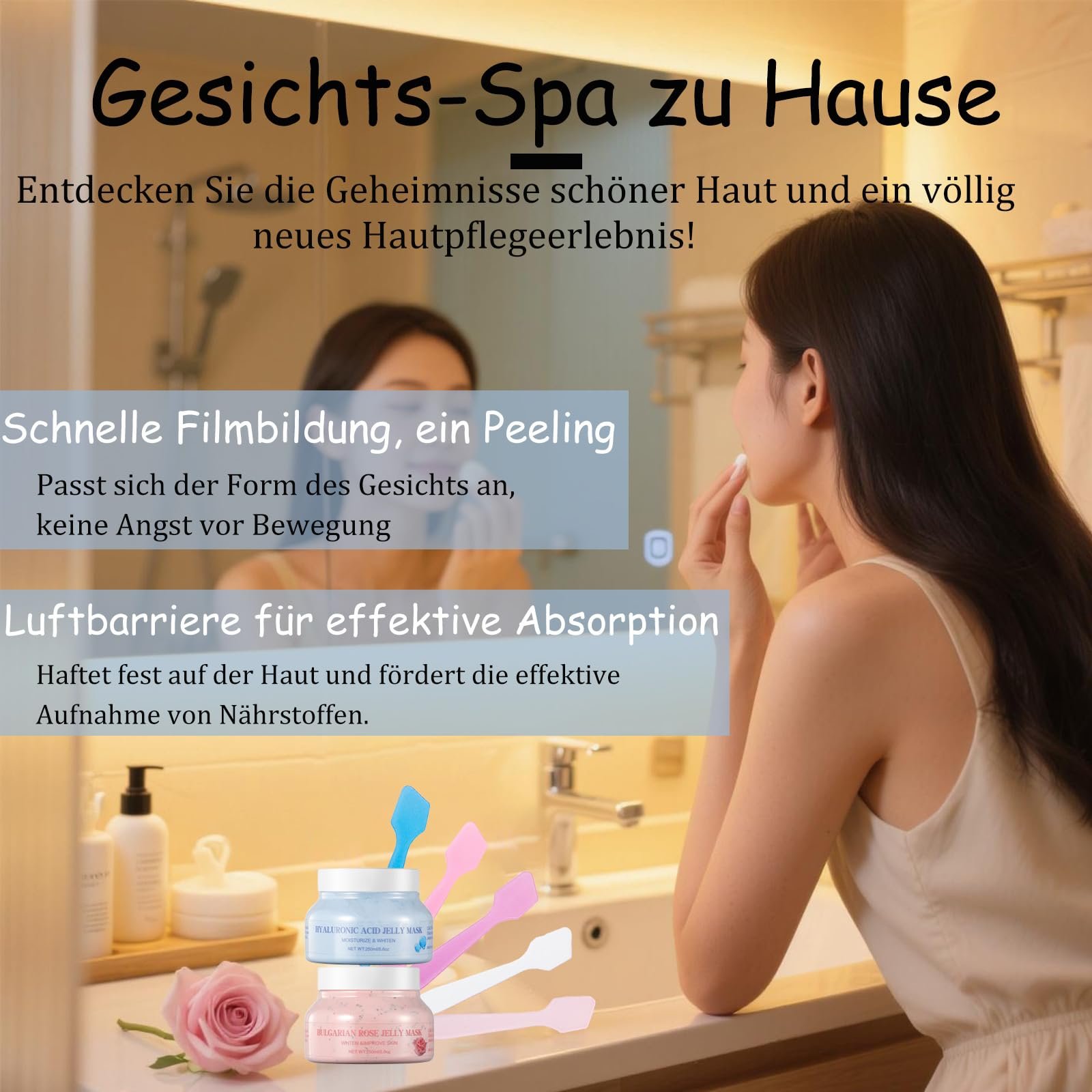 Набор масок-пленок, 2 шт, Гиалуроновая Кислота и Роза для лица для отшелушивания, Увлажняющая маска для лица для сужения пор, Желейная маска для женщин с кисточкой, фото №5