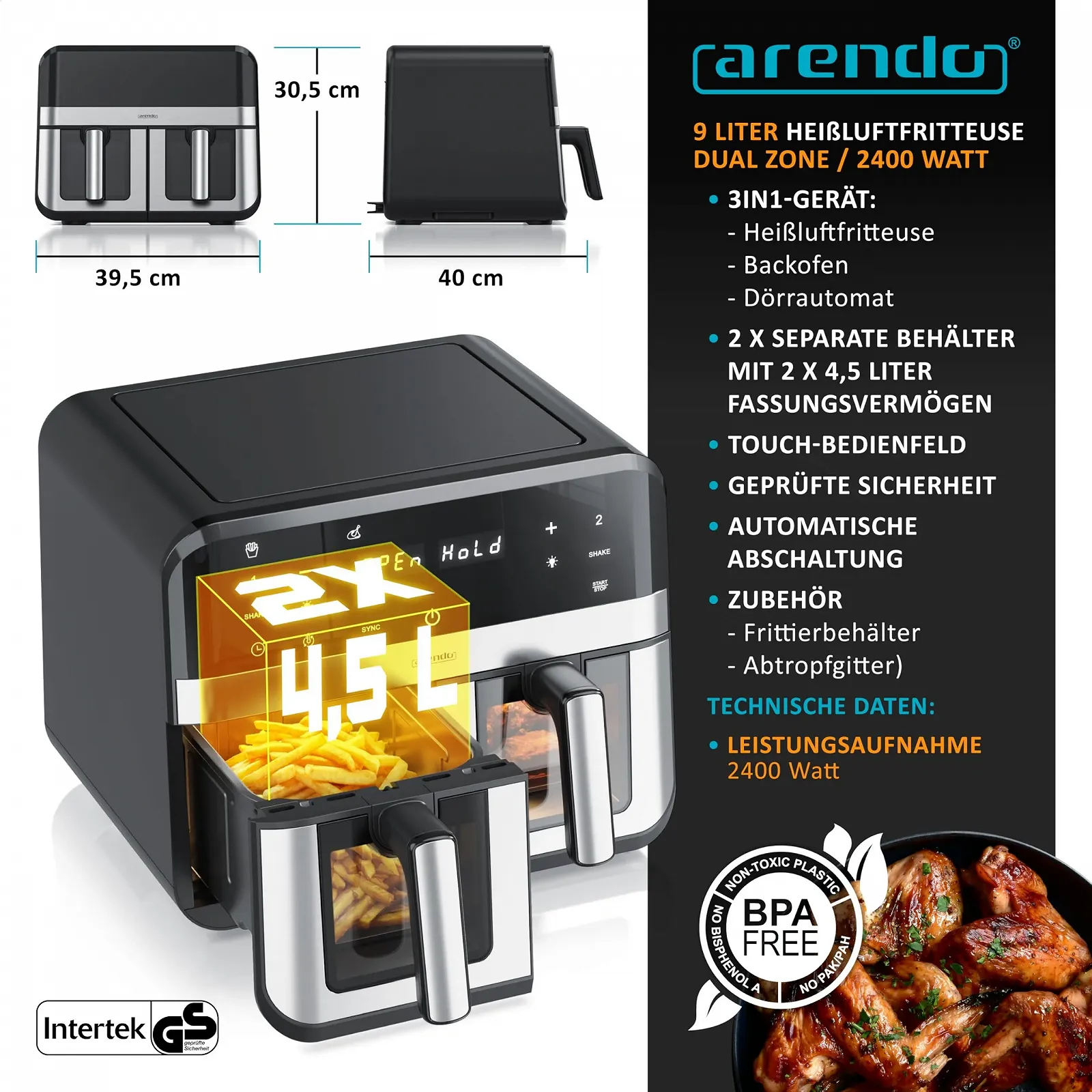 Мультипіч Arendo Dual Zone 9 л 2400 Вт 2 камери 8 програм, фото №2 Мультипіч Arendo Dual Zone 9 л 2400 Вт 2 камери 8 програм, фото №2
