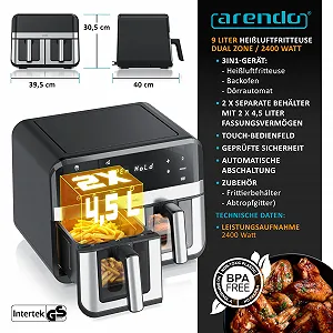Мультипечь Arendo Dual Zone 9 л 2400 Вт 2 камеры 8 программ synthetic.ua - Фото 1