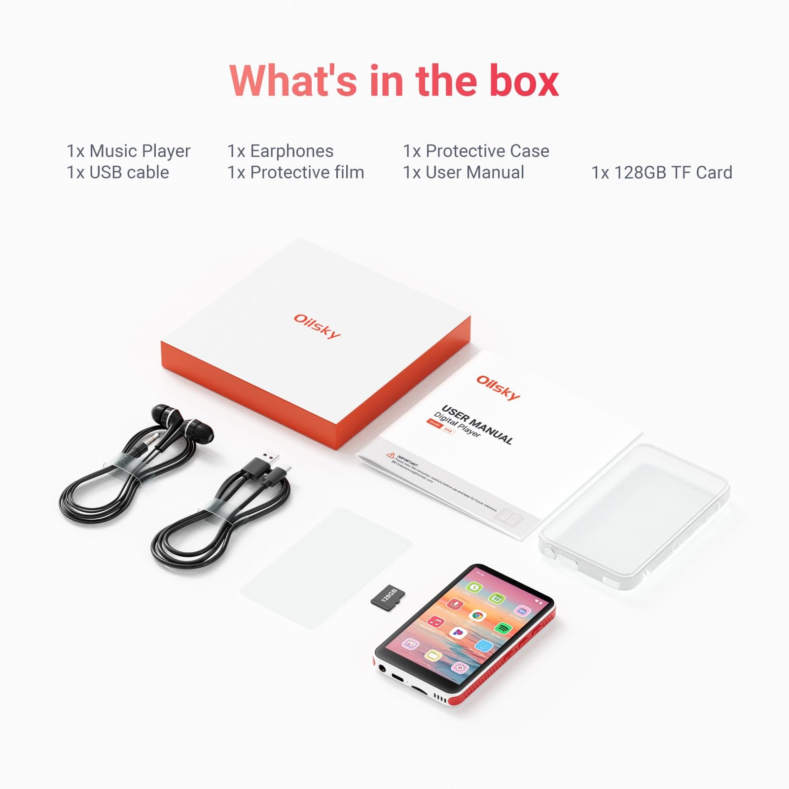 MP3 плеер Oilsky с Bluetooth и WiFi, Android 13.0, 4GB RAM, 4.0-дюймовый HD MP4 плеер с сенсорным экраном и динамиком, 192GB, черный, фото №8
