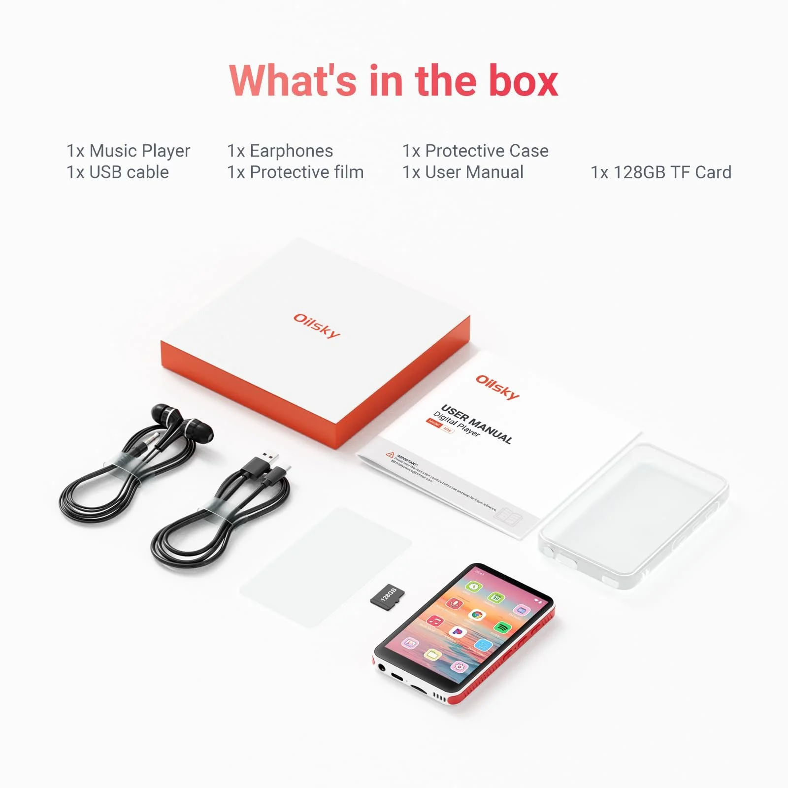 MP3 плеер Oilsky с Bluetooth и WiFi, Android 13.0, 4GB RAM, 4.0-дюймовый HD MP4 плеер с сенсорным экраном и динамиком, 192GB, черный, фото №8