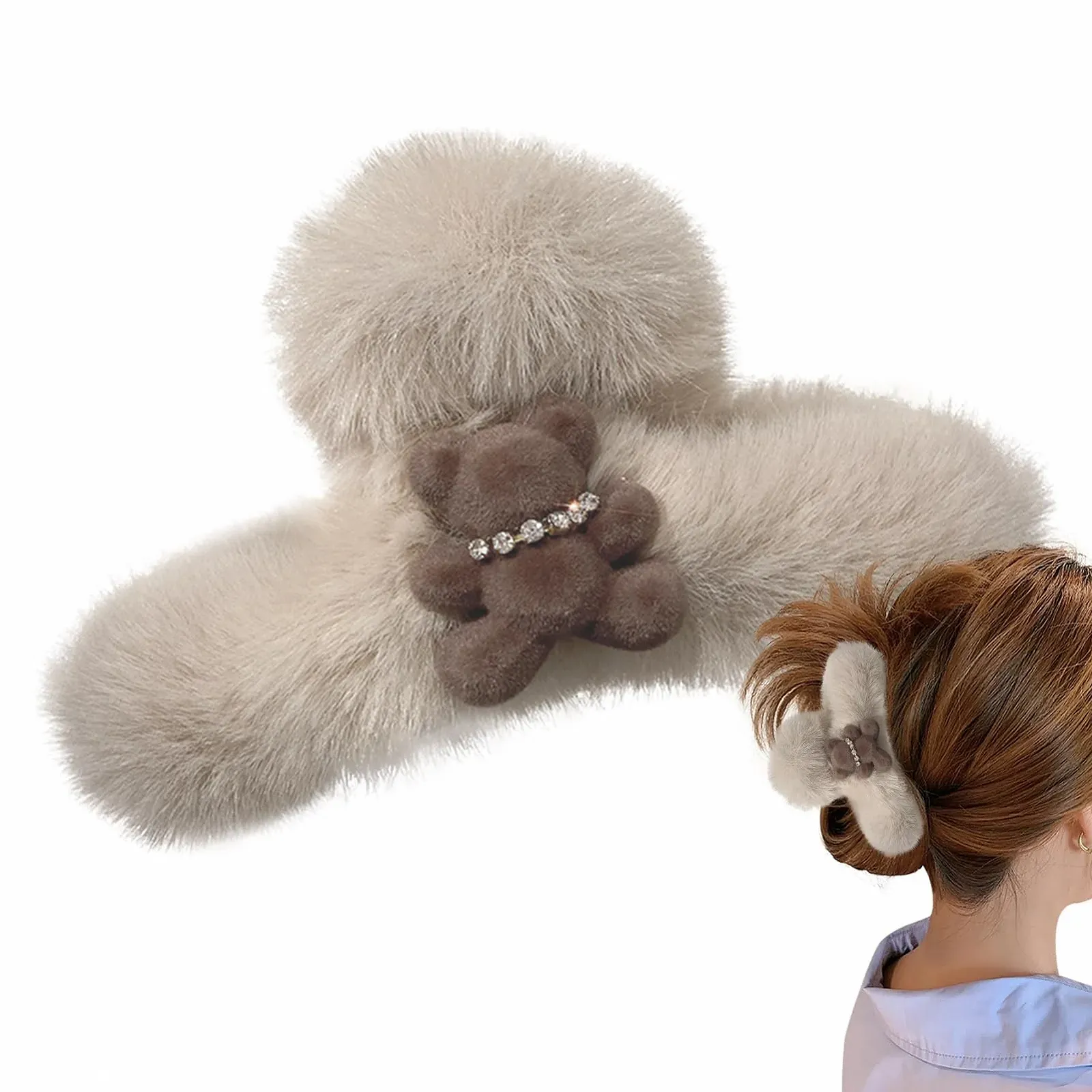 Заколка для волос Плюшевая с мишкой Бежевый, фото №1 Заколка для волос Плюшевая с мишкой Бежевый, фото №1