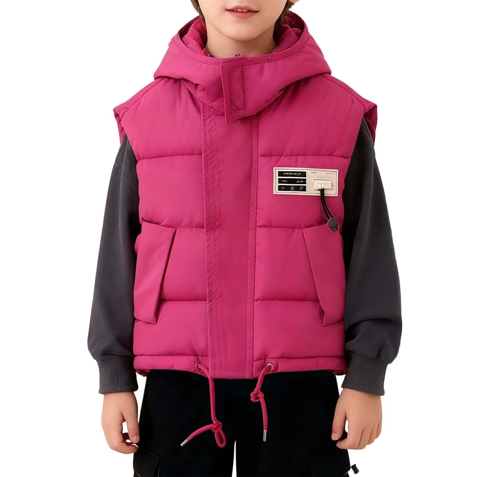 Пухова жилетка дитяча Перехідна однотонна Безрукавка з капюшоном Унісекс, фото №1