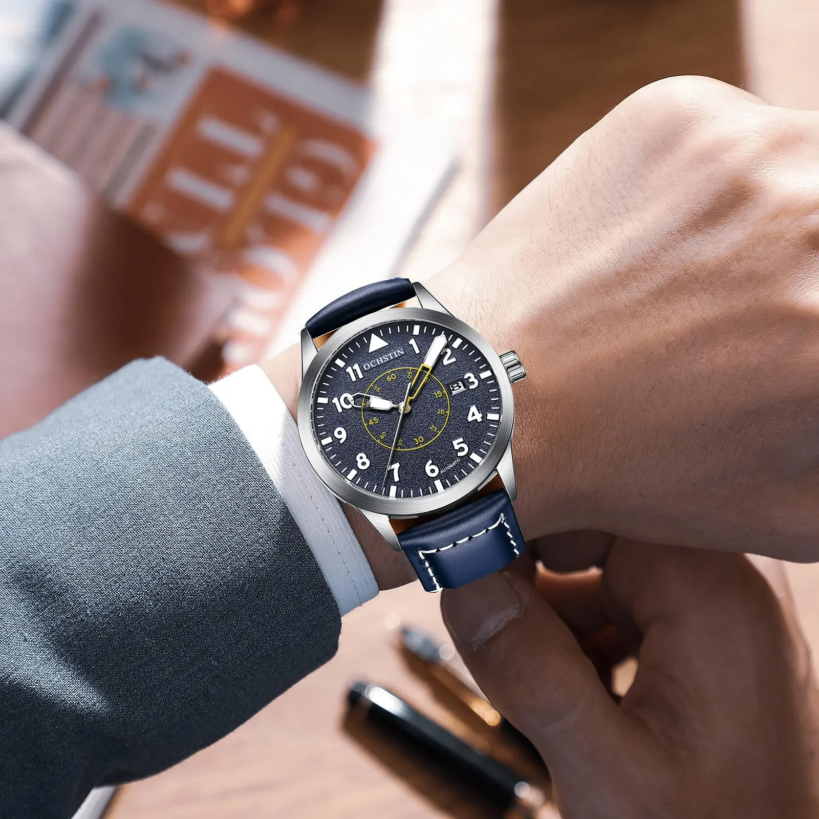 Механические Автоматические Мужские Часы с Автоподзаводом Дата Военные Спортивные Мужские Часы с Кожаным Ремешком, Ремешок из Нержавеющей Стали, фото №6 Механические Автоматические Мужские Часы с Автоподзаводом Дата Военные Спортивные Мужские Часы с Кожаным Ремешком, Ремешок из Нержавеющей Стали, фото №6