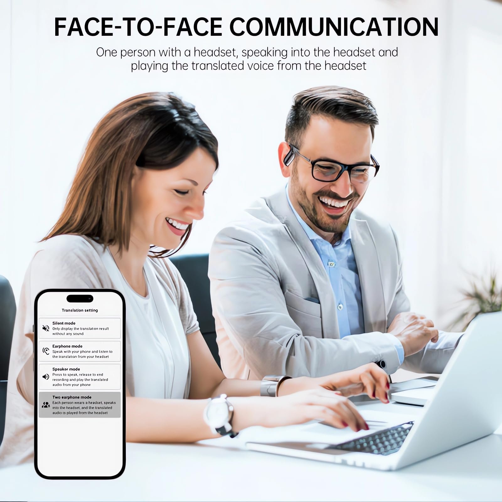 Наушники-переводчики AI Voice Translation Real Time 3 в 1 Open Ear Wireless Bluetooth 144 языка 75 ч Bluetooth 5.4, фото №4