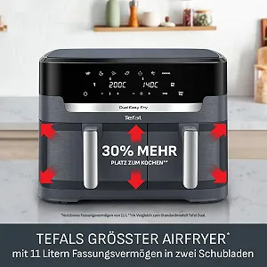 Мультипечь Tefal Dual Easy Fry XXL EY942B 11 л 2 камеры 7 программ 2700 Вт Digital Display Extra Crisp synthetic.ua - Фото 1