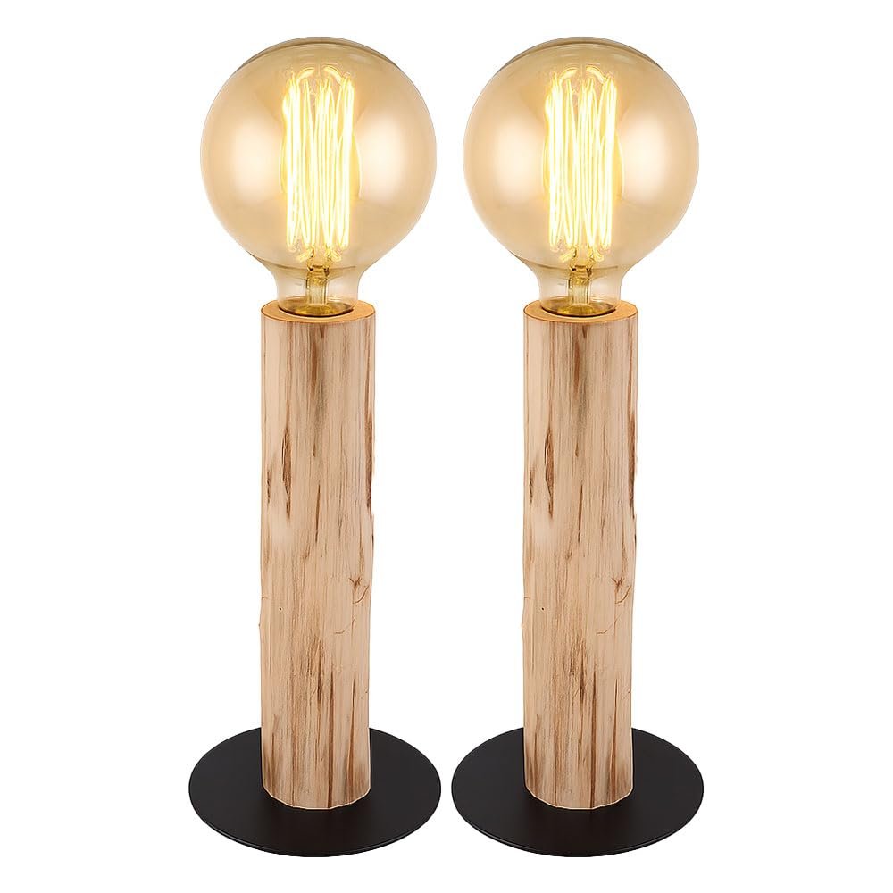 Настільна лампа дерев'яна вінтажна ретро метал 1x E27, 15 x 30 см, Набір із 2 шт. Чорний, фото №1