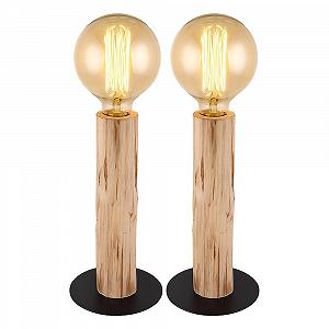 Настільна лампа дерев'яна вінтажна ретро метал 1x E27, 15 x 30 см, Набір із 2 шт. Чорний - Фото 1