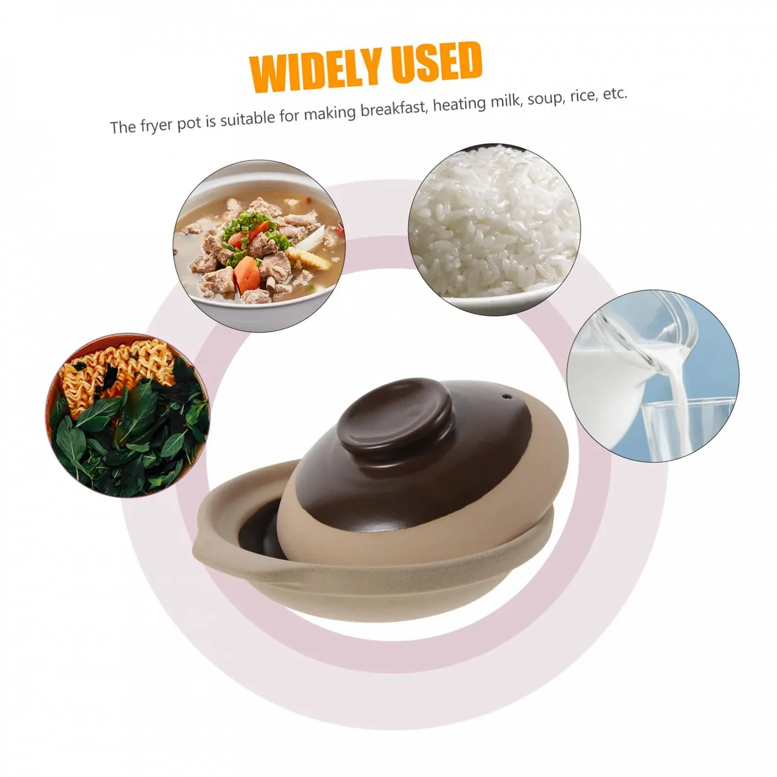 Кастрюля-жаровня POPETPOP Керамическая Термостойкая Кислотостойкая и щелочестойкая С крышкой и двойными ручками для газовых и керамических плит, фото №3