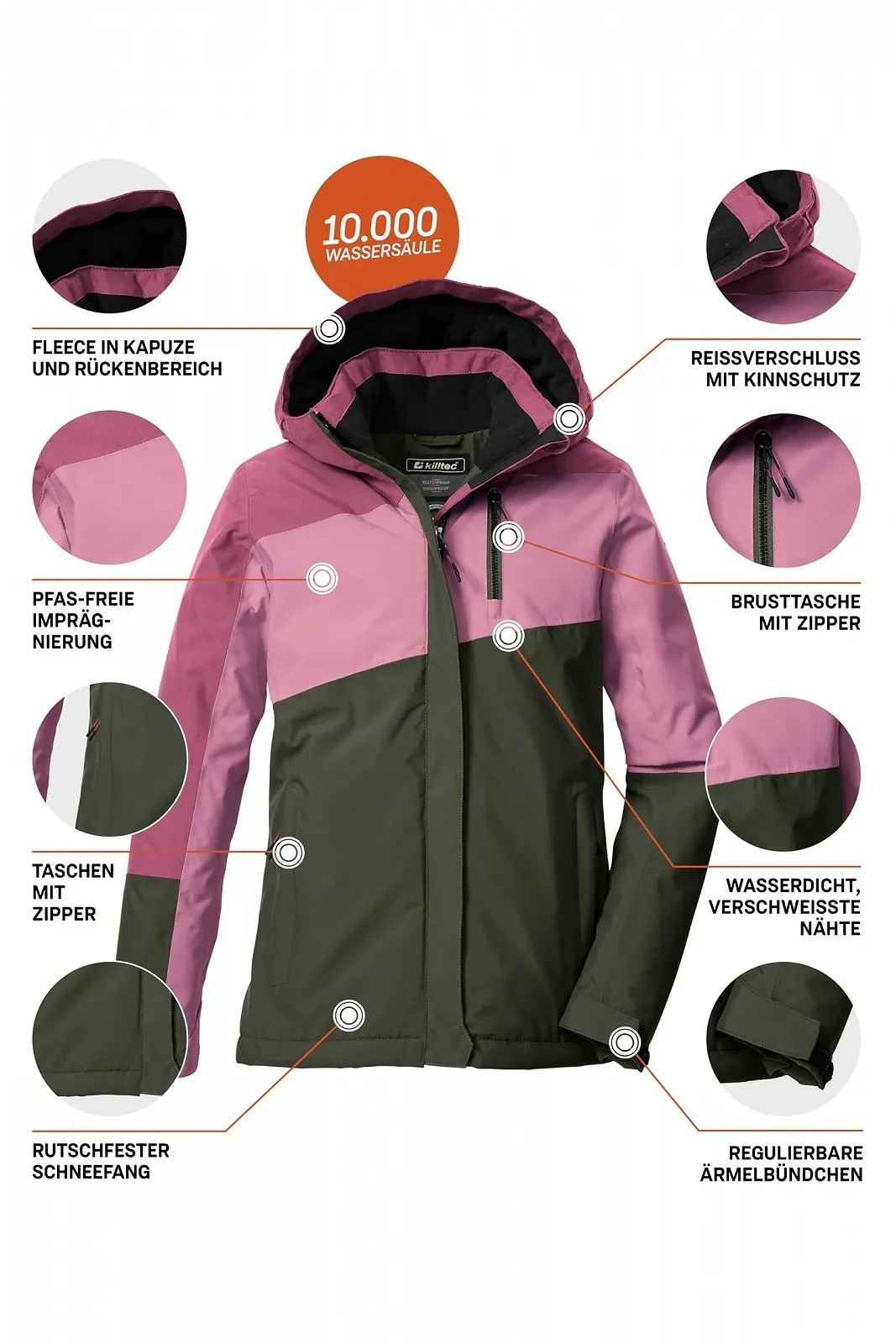 Куртка Killtec Kow 218 Grls Функціональна для активного відпочинку з капюшоном і снігозахистом, фото №5