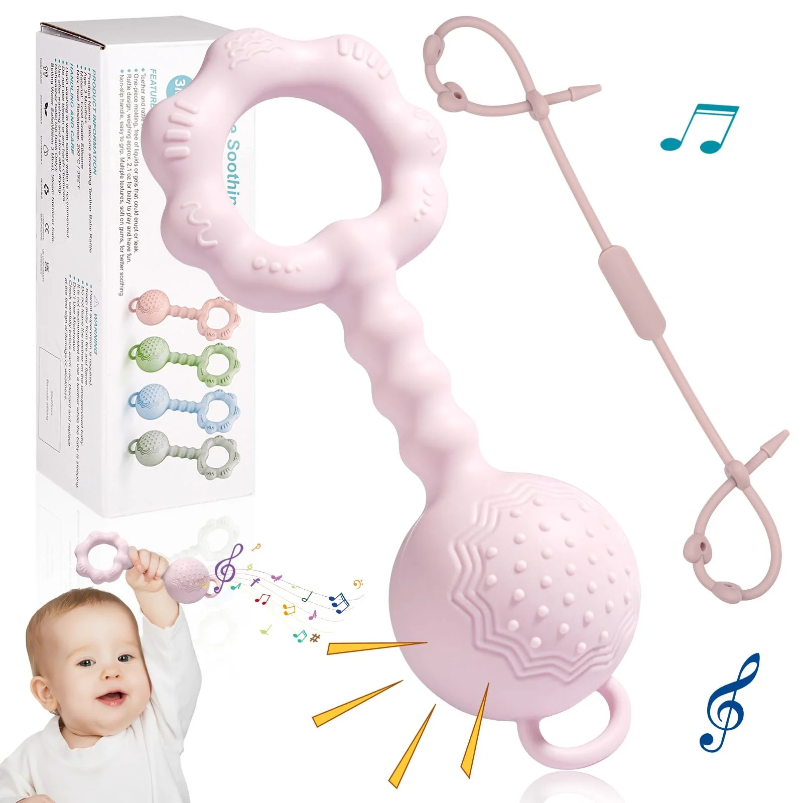 Брязкальце Tikplus Montessori Кільце-прорізувач для немовлят 0-6 місяців, Силіконова іграшка для захоплення, Рожевий, фото №1