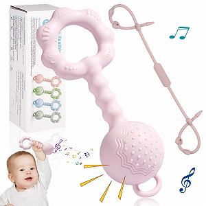 Брязкальце Tikplus Montessori Кільце-прорізувач для немовлят 0-6 місяців, Силіконова іграшка для захоплення, Рожевий - Фото 1