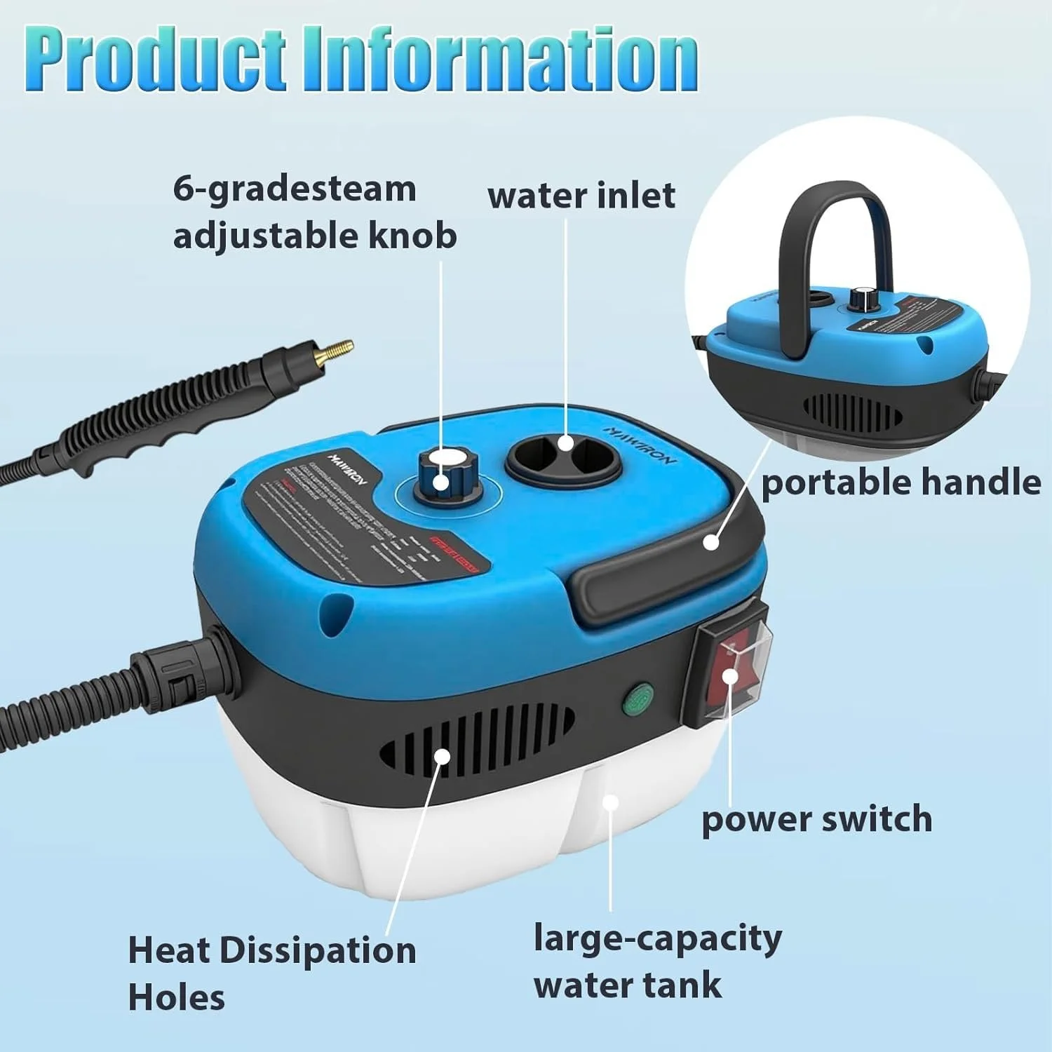 Пароочисник ручний 2500 Вт 3 насадки 120°C, фото №3 Пароочисник ручний 2500 Вт 3 насадки 120°C, фото №3