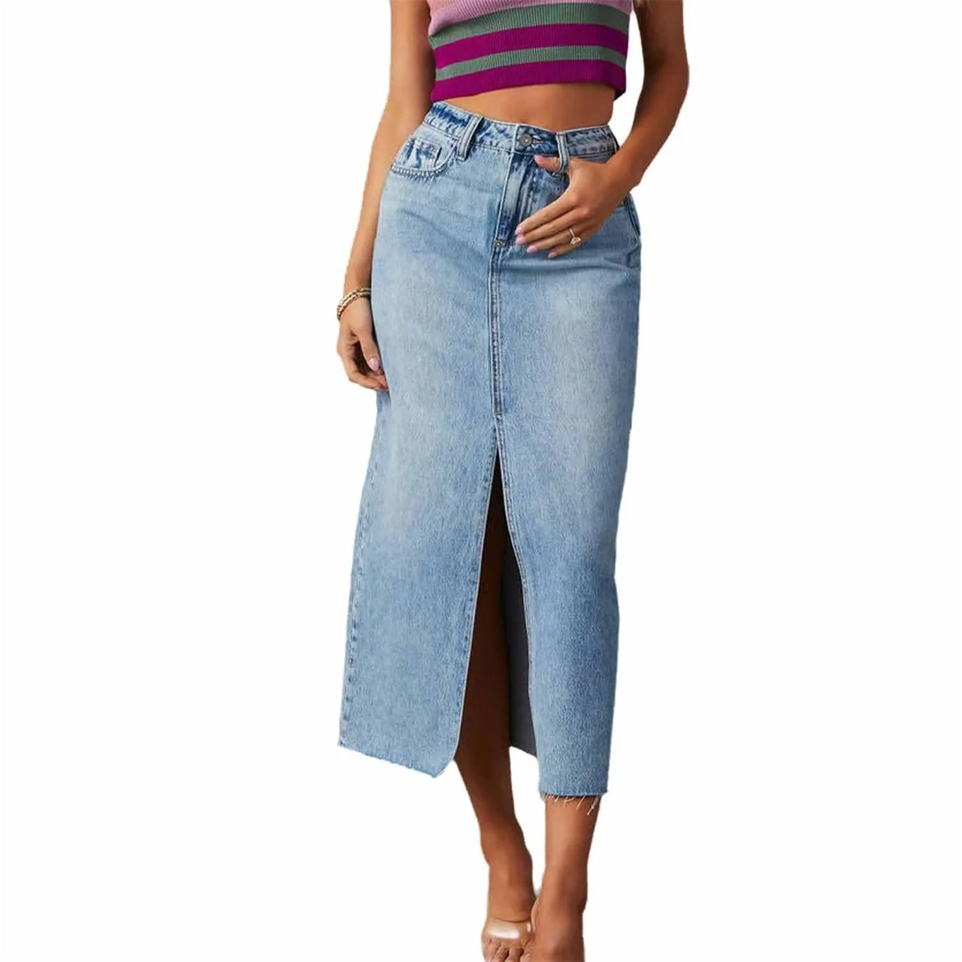 Спідниця A-силуету Agiyenna Денім з ґудзиками, боковим розрізом, високою талією, фото №1 Спідниця A-силуету Agiyenna Денім з ґудзиками, боковим розрізом, високою талією, фото №1