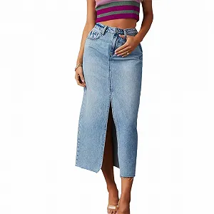 Юбка A-силуэта Agiyenna Деним с пуговицами, боковым разрезом, высокой талией, винтажная джинсовая юбка, летняя облегающая эластичная юбка, элегантная повседневная длинная юбка, юбка, облегающая бедра - Фото 1