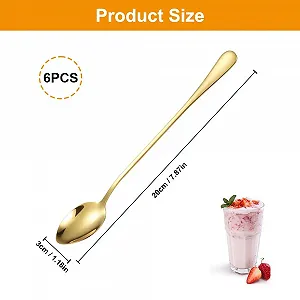 Ложка Latte Macchiato Набор 6 шт, Длинная Ручка 20 см Ложка для Мороженого, Длинная из Нержавеющей Стали, Золотая Ложка для Капучино, Ложка для Кофе, Молочного Коктейля, Мороженого synthetic.ua - Фото 1