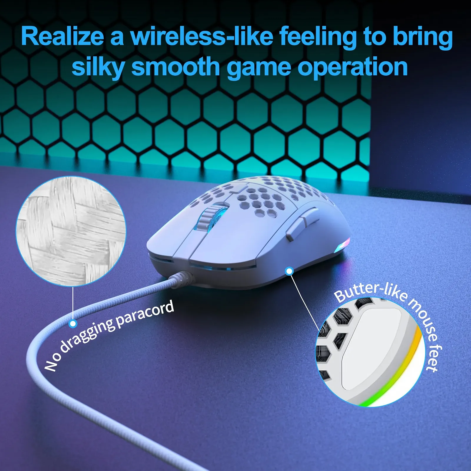 Мышь TMKB M1se Игровая USB 12800 DPI Оптический Сенсор 6 Программируемых Кнопок Сотовая RGB Белый, фото №5