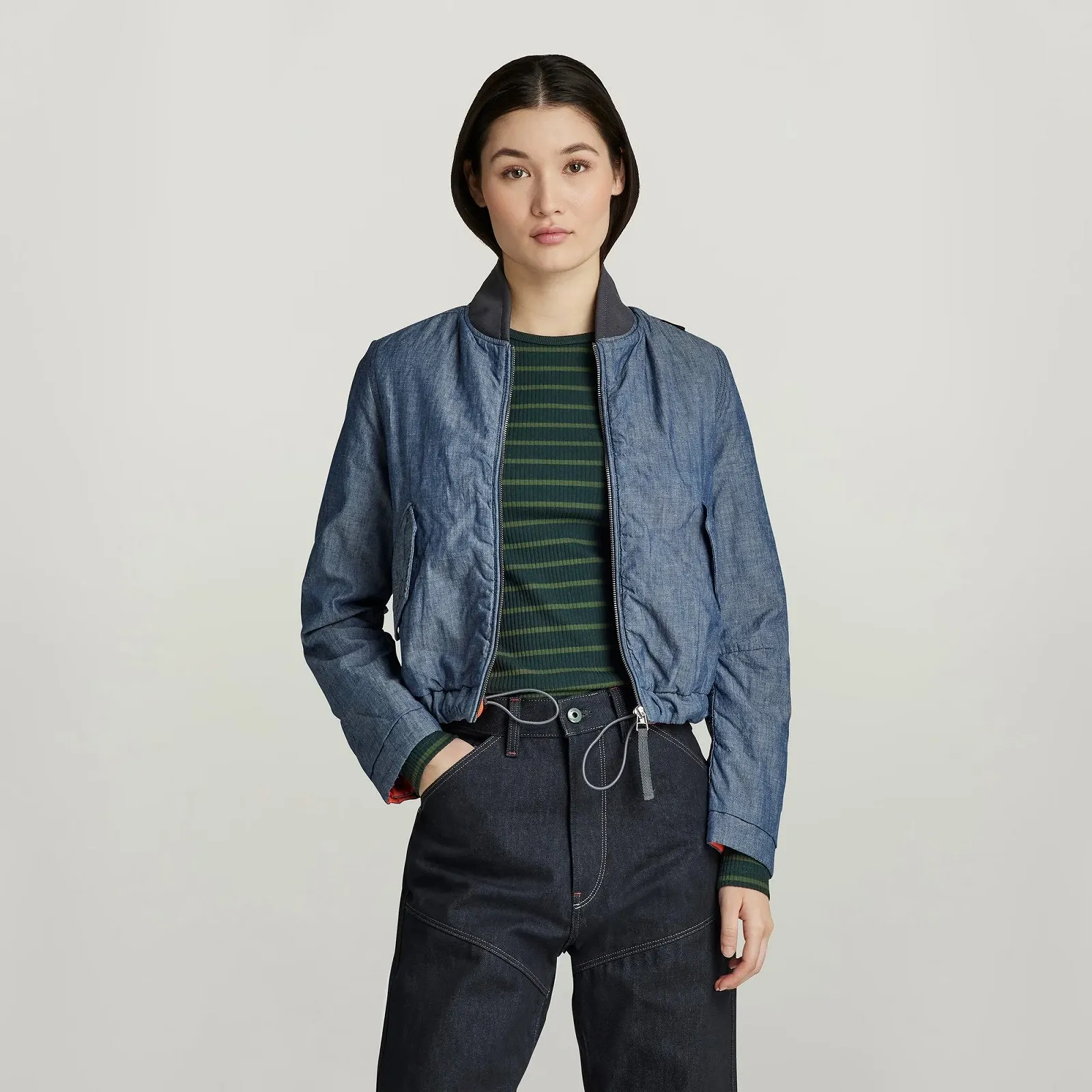 Жіноча куртка G-Star Padded Drawstring Bomber Indigo Imperial Chambray, фото №1