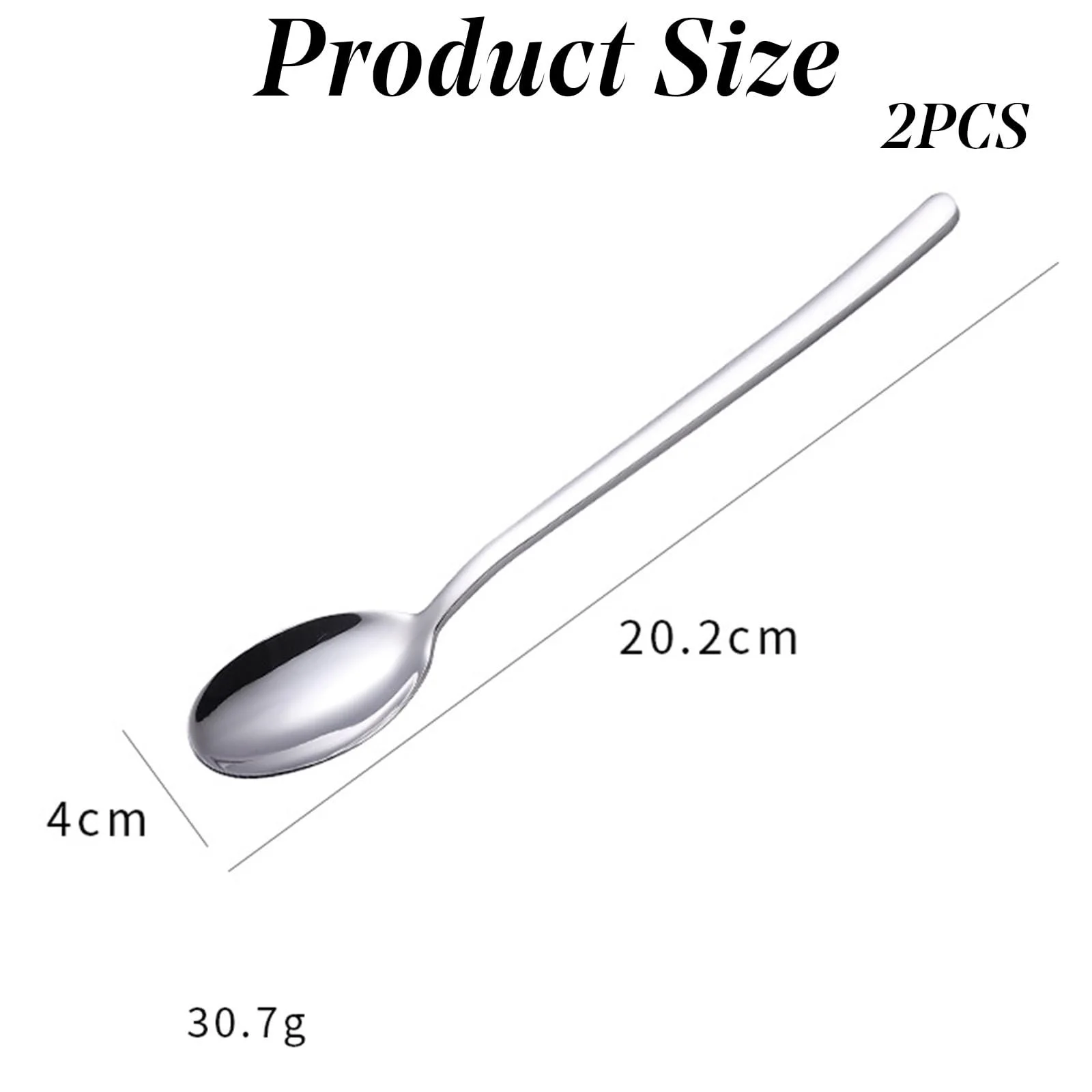 Ложка чайна з довгою ручкою з нержавіючої сталі 18/10 Полірована для морозива (2 шт.), фото №2