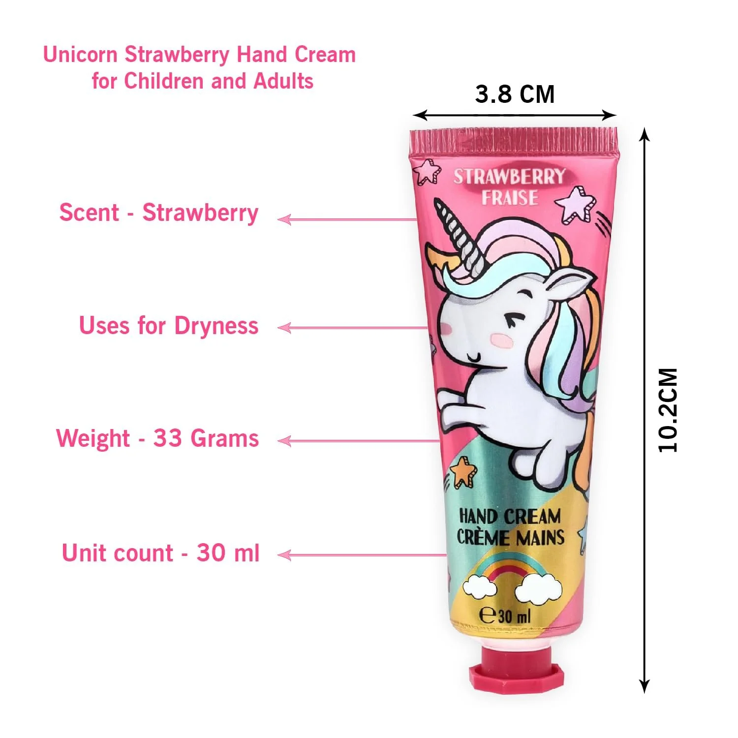 Крем для рук Unicorn Клубника 30 мл Набор из 2 шт. Увлажняющий, питательный и быстро впитывающийся. Для детей, подростков и взрослых. Дорожный размер, фото №5