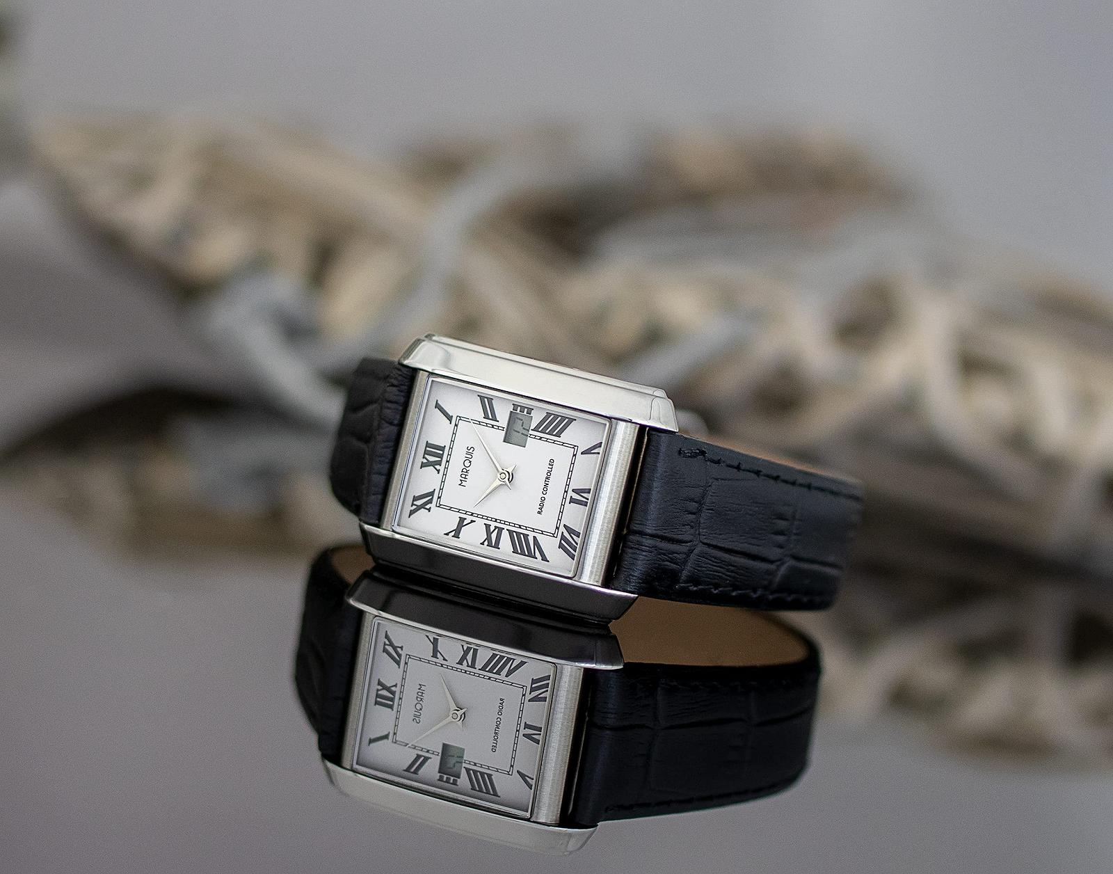 Жіночий радіокерований годинник MARQUIS 4015-117 з чорним шкіряним ремінцем, німецький радіокерований механізм, ремінець., фото №2