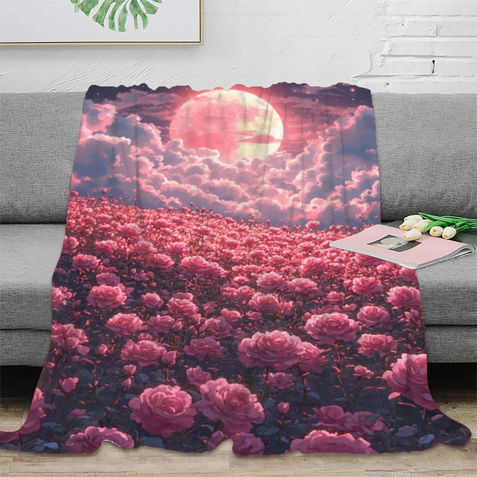 Покривало Field of Pink Roses Мікрофібра Фліс М'яка Тепла 3D, фото №2