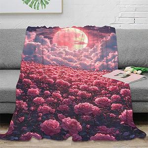 Покривало Field of Pink Roses Мікрофібра Фліс М'яка Тепла 3D synthetic.ua - Фото 1