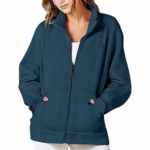 Свитшот на молнии Женский Свободный Однотонный Комфортный 2025 - Фото 1