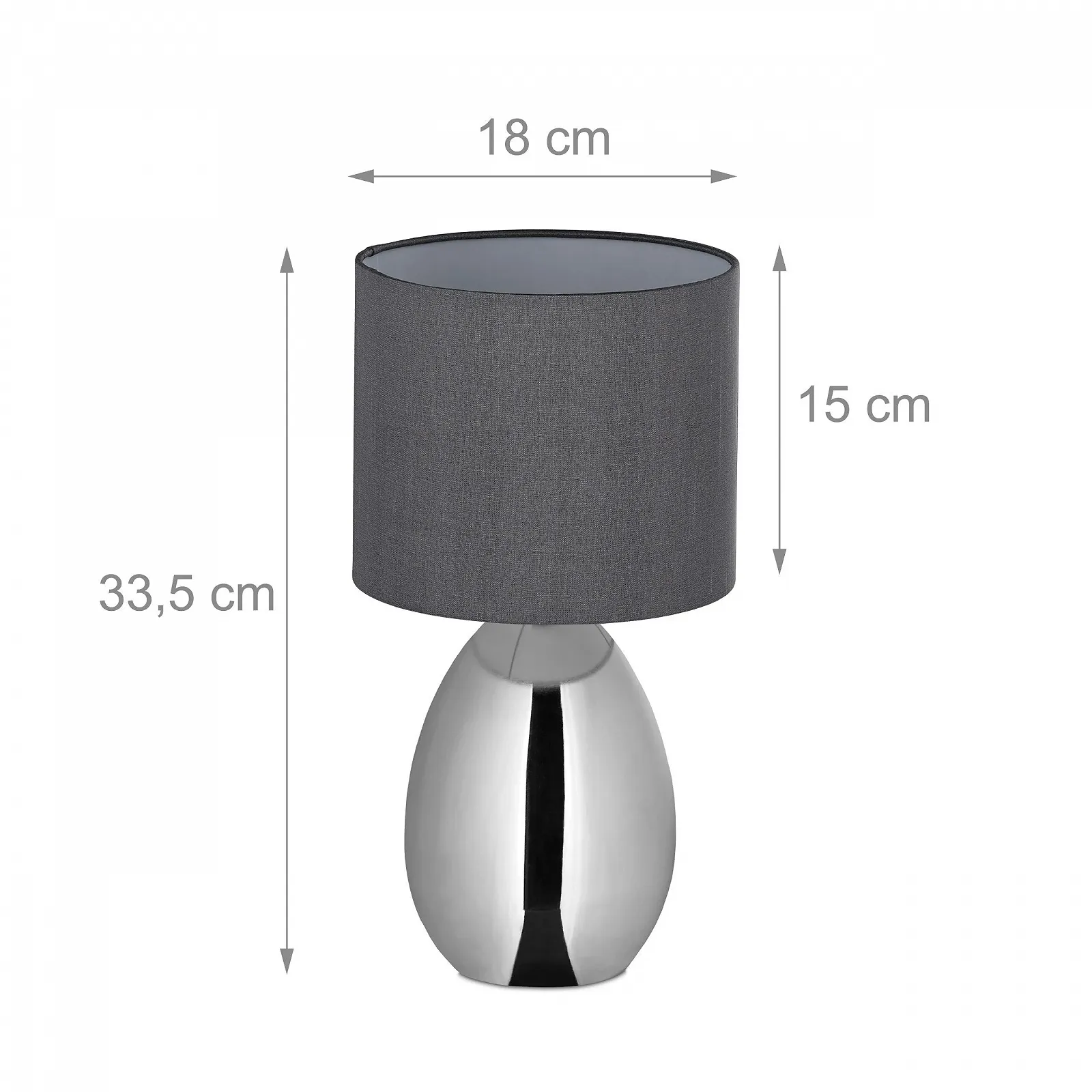 Настільна лампа Relaxdays Металева основа Тканинний абажур E14 33.5 x 18 см Срібляста/Сіра, фото №4