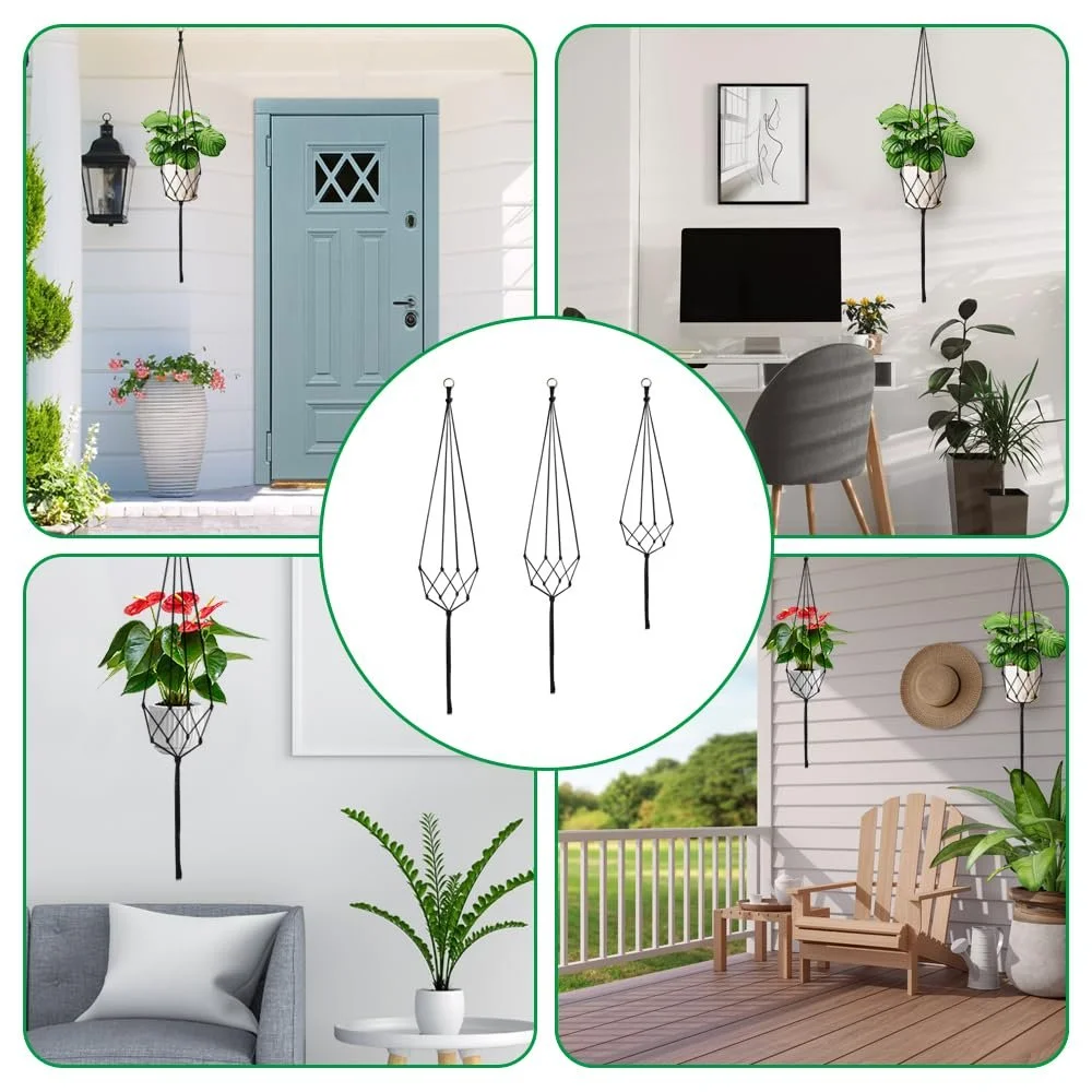 Підвісні кашпо макраме бавовняна мотузка 60/80/100 см 6 шт Чорний, фото №7