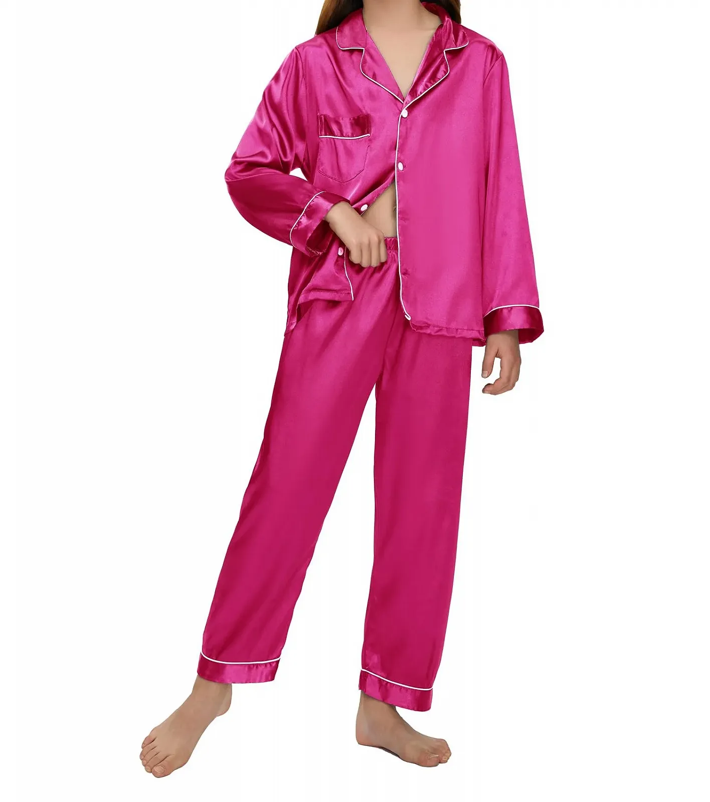 Комплект детской пижамы EPLAZA для девочек и мальчиков: атласная пижама, шелковая повязка на голову, маска для глаз, скранчи, фото №2 Комплект детской пижамы EPLAZA для девочек и мальчиков: атласная пижама, шелковая повязка на голову, маска для глаз, скранчи, фото №2