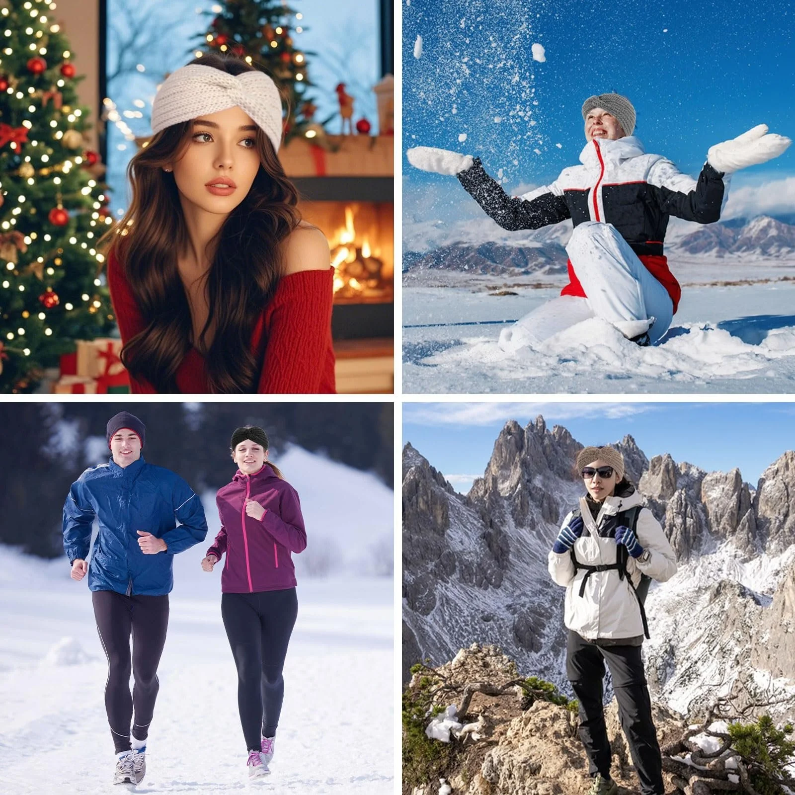 Пов'язка на голову В'язана еластична широка зимова, фото №5