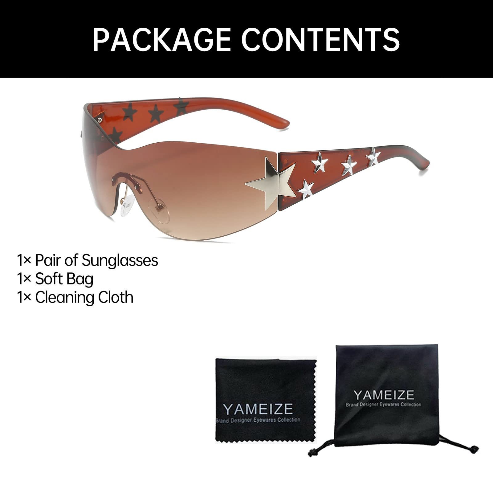 Сонцезахисні Окуляри YAMEIZE Y2k Rimless Wrap Around Rimless Star, фото №4