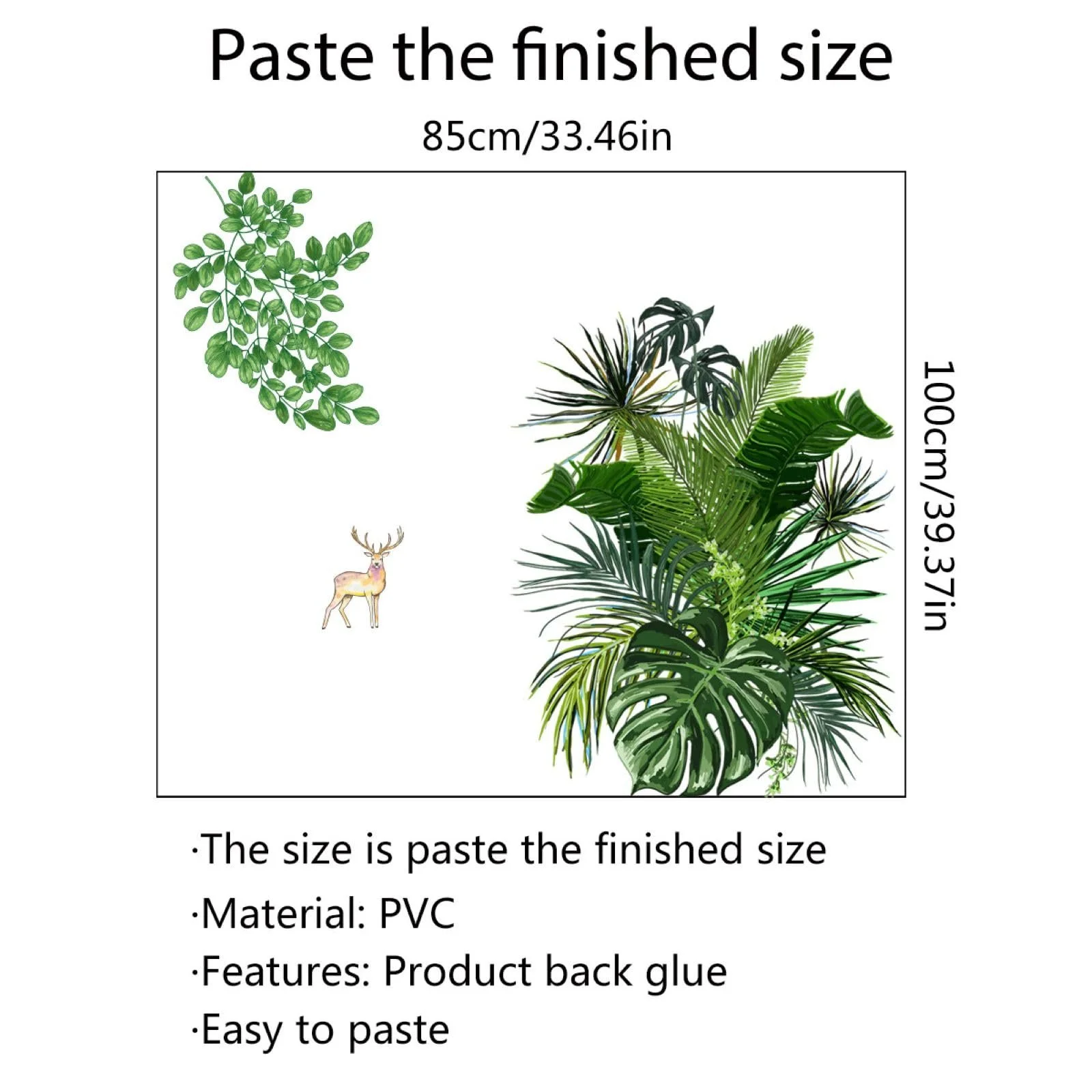 Наклейка на стіну Tropical Palm Leaves Green Leaf Plants Deer 4 листи, фото №6 Наклейка на стіну Tropical Palm Leaves Green Leaf Plants Deer 4 листи, фото №6