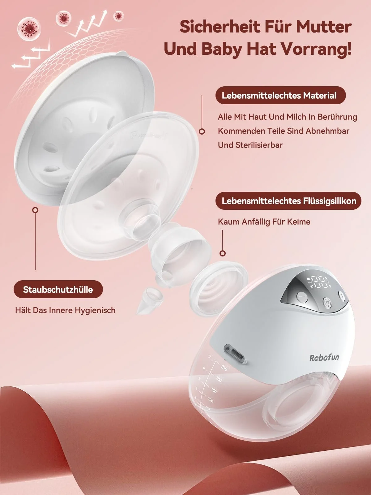 Электрический Молокоотсос Robofun Hands-Free, двойной, 4 режима, 12 уровней всасывания, 19 мм/21 мм/24 мм, 2 шт, фото №8 Электрический Молокоотсос Robofun Hands-Free, двойной, 4 режима, 12 уровней всасывания, 19 мм/21 мм/24 мм, 2 шт, фото №8