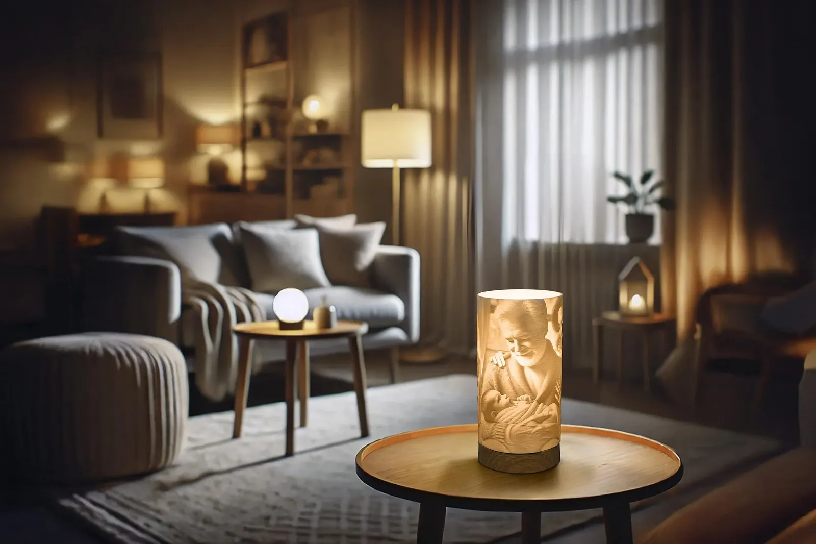 Настільна лампа Slim Loom персоналізована з 3D-плафоном LED на дерев'яній основі, фото №2