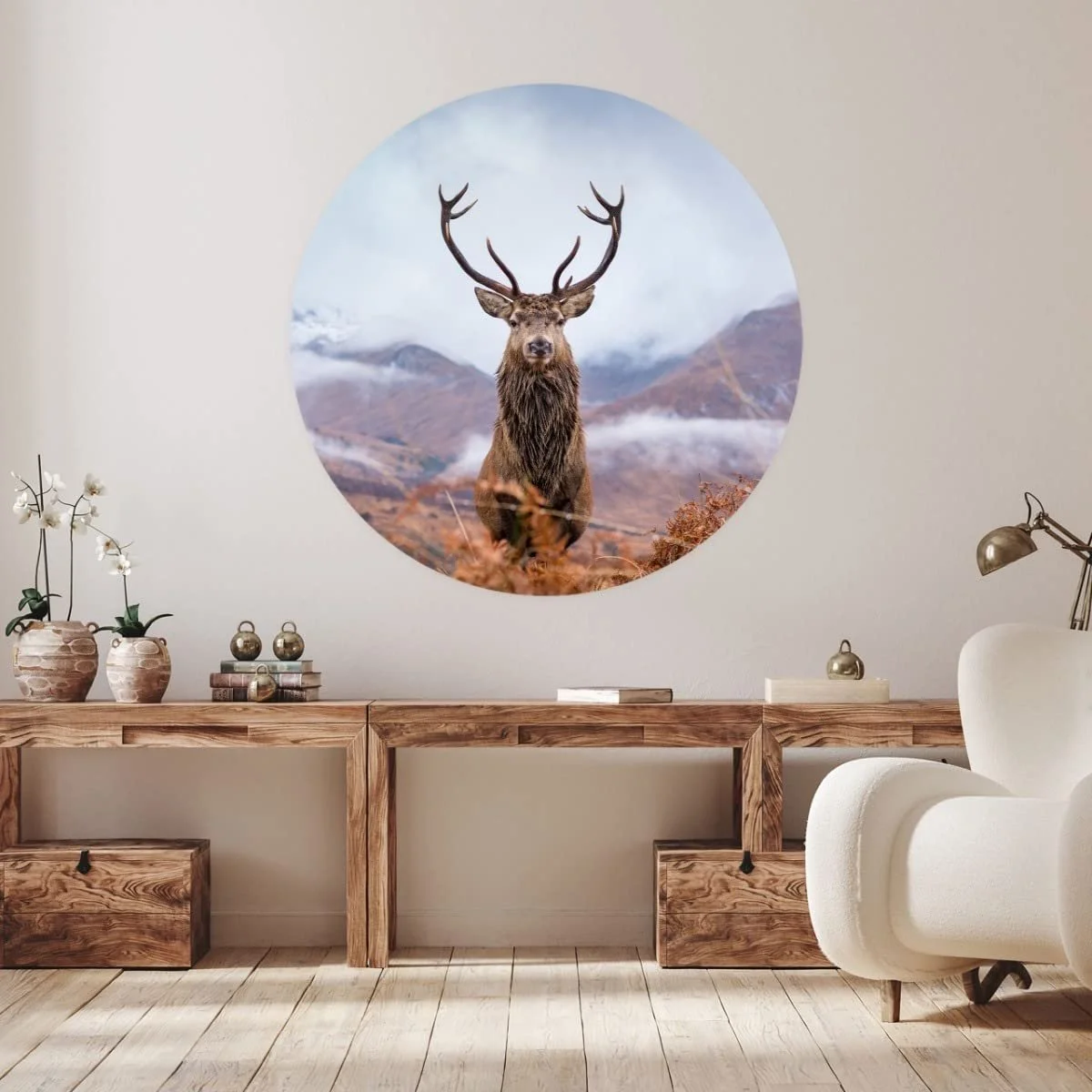 3D Наклейка на стіну Muralo Round Deer Animal Mountains 100 x 100 см, фото №6