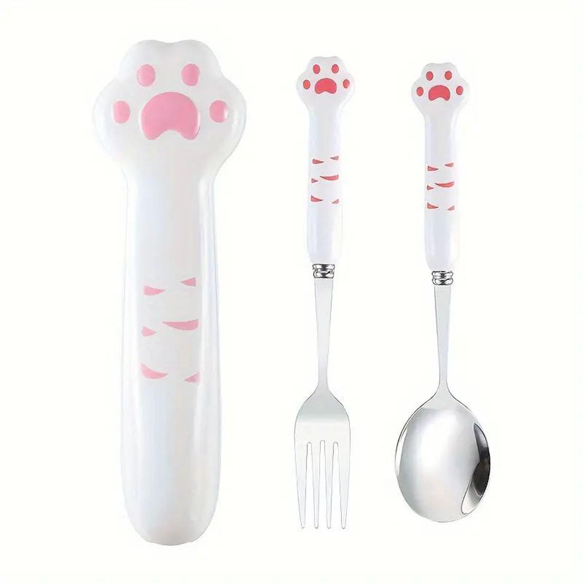 Лапка набор ложки и вилки с футляром кошачья лапка посуда из нержавеющей стали детский набор, фото №3