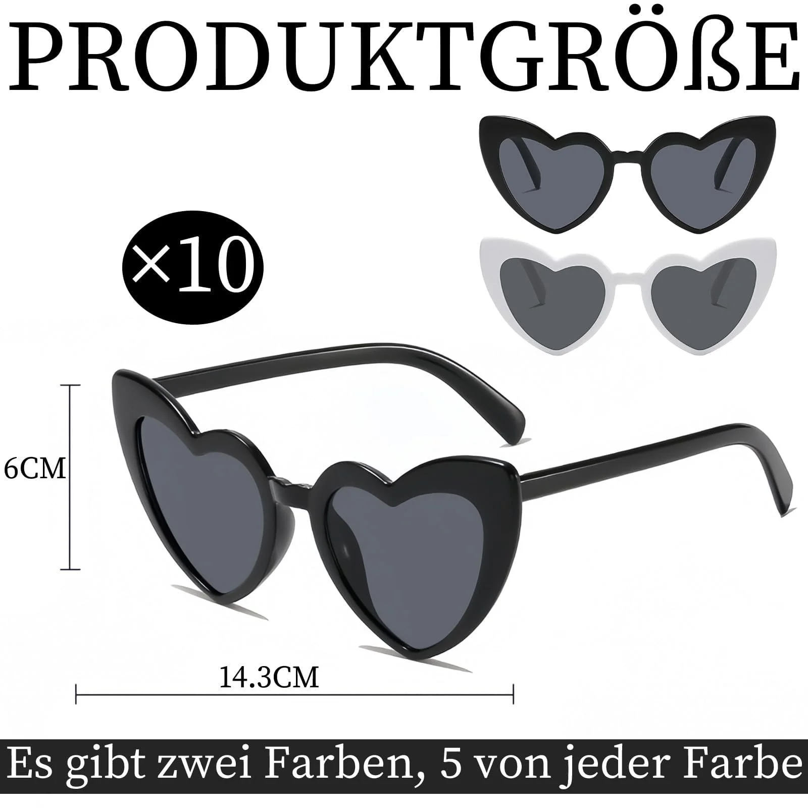 Солнцезащитные очки Сердце Черный и белый (10 шт), фото №2