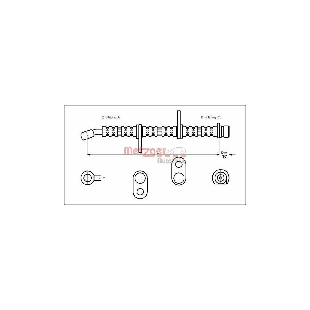 Гальмівний шланг METZGER 4113605 для HONDA, задня вісь зліва, задня вісь справа, фото №1