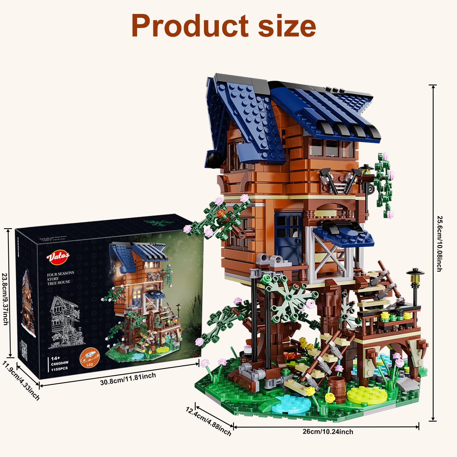 Игрушечный набор VATOS Tree House с LED светом 4 Времена года STEM для детей 1155 деталей, фото №7
