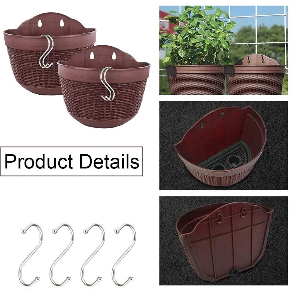 Підвісний квітковий горщик 2 штуки, з дренажем, пластиковий, для вирощування рослин та декору, темно-коричневий, фото №5