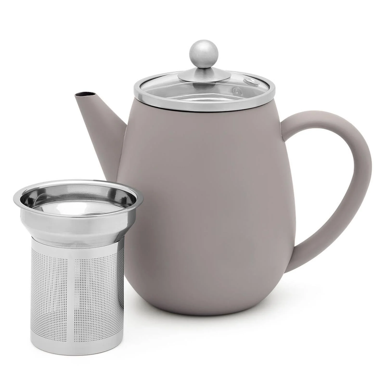 Чайник-заварник Подвійні стінки Mini 0.5 літра Concrete Grey, ізольований глечик з нержавіючої сталі з коричневою дерев'яною підставкою та фільтром для чаю для розсипного чаю, фото №2
