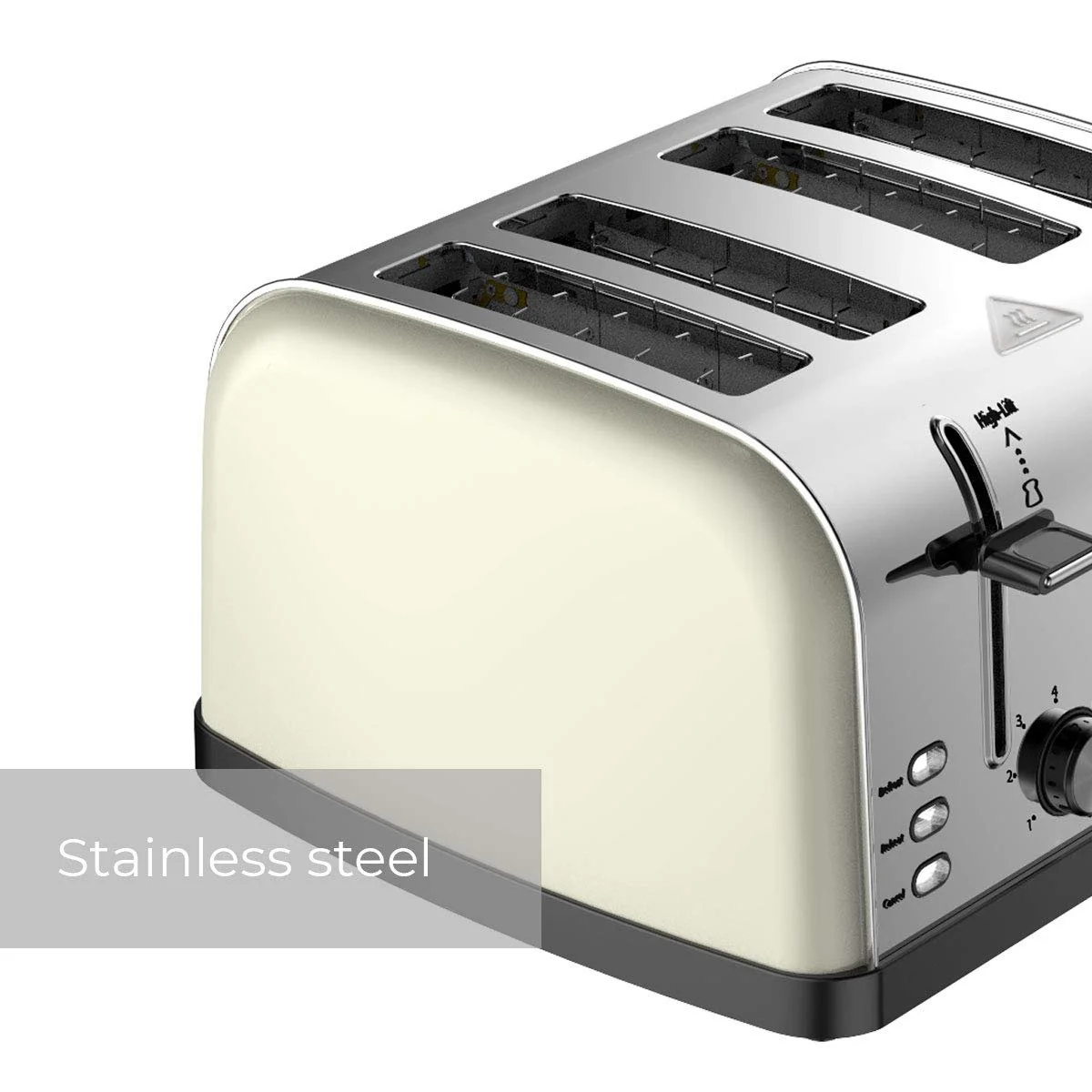 Тостер PRIXTON Bianca 4 скибочки 7 рівнів підсмажування Потужність 1900 Вт Довгий слот Нержавіюча сталь Функція розморожування Теплоізоляційний корпус Включає підставку для крихт, фото №7