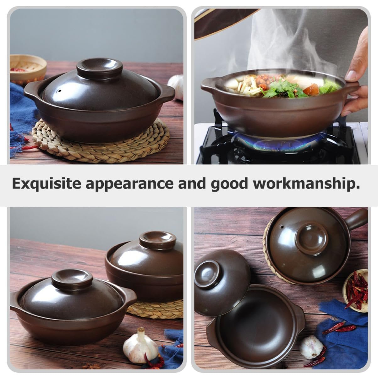 Кастрюля для запекания PRETYZOOM керамическая термостойкая с двумя ручками для супов и рагу, фото №9