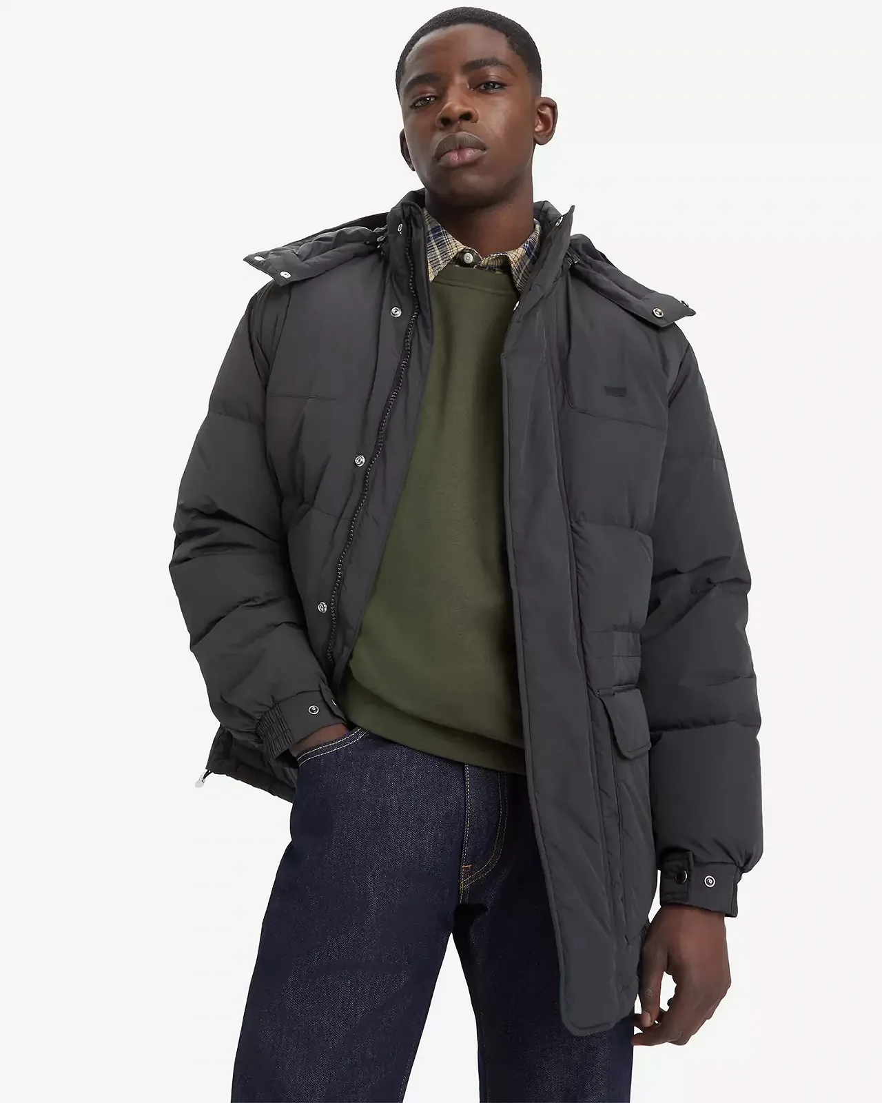 Чоловічий пуховик Levis - Rockridge Mid Puffer Jet Black - S, фото №1